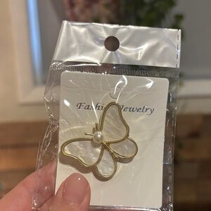 Elegant Gold & White Butterfly Brooch